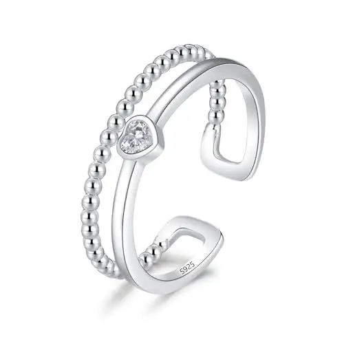 Produktbild: Cangall Silber Damen Ringe, 925 Sterling Silber Offen Verstellbar Doppelringe, Schlicht Offen Ringe Silber Herz Fingerringe Eheringe Einfach Doppelring Verstellbar Ring Verlobungsring Partnerringe