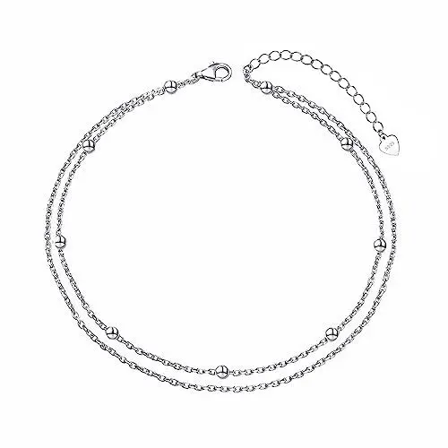 Produktbild: Cangall Silber Fußketten für Damen, 925 Sterling Silber Fußkettchen Armband, Flexibel Verstellbar Sommer Barfuß Strand Silber Doppel-Fußkette mit Kugeln, Fußkette Fußspange Fußschmuck am Fußgelenk
