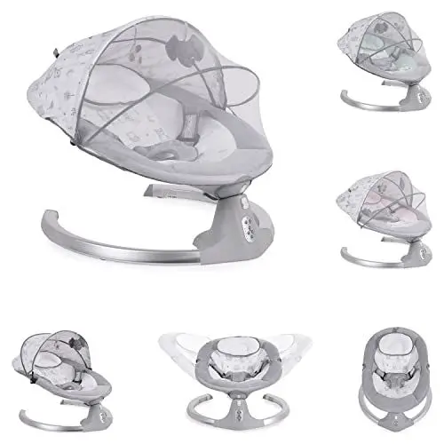 Produktbild: Moni Baby Swing Ari mit Musikfunktion, Timer, Fernbedienung und Moskitonetz, Farbe: Grau