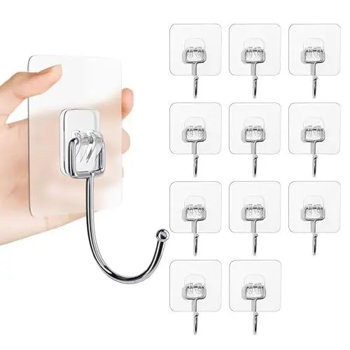 Produktbild: CANGCANG Klebehaken Selbstklebend Extra Stark, 10 Stück Große Klebehaken Transparent Ohne Bohren (max 15 kg) Selbstklebend Haken Wandhaken Selbstklebend für Küche Bad Wand & Decke