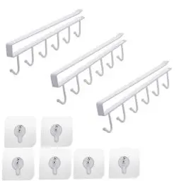 Produktbild: CANGCANG Tassenhalter, 3PCS Küchenschrank Organizer Schrankeinsatz Tassenhalter Haken Ohne Bohren 6 Haken, Tassen Aufhängung Tassenständer, Zum Aufhängen Von Tassen Kaffeetassen Mug Becher(Weiß)