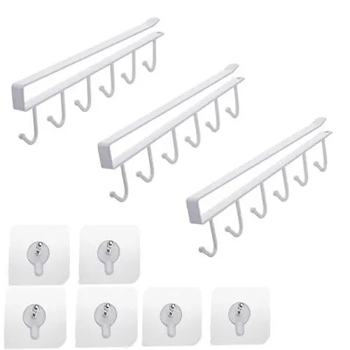 Produktbild: CANGCANG Tassenhalter, 3PCS Küchenschrank Organizer Schrankeinsatz Tassenhalter Haken Ohne Bohren 6 Haken, Tassen Aufhängung Tassenständer, Zum Aufhängen Von Tassen Kaffeetassen Mug Becher(Weiß)