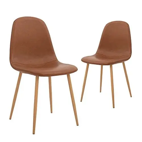 Produktbild: CangLong 2er-Set Esszimmerstühle, Retro-Polsterstühle für Küche und Esszimmer, Esszimmerstuhl aus Kunstleder mit Metallbeinen, Braun