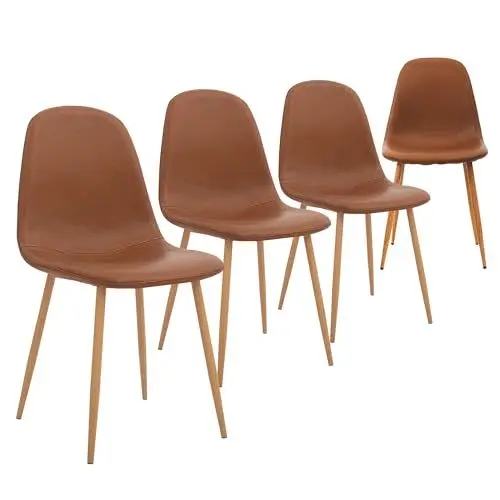 Produktbild: CangLong Satz von 4 Esszimmerstühlen Retro gepolsterte Küchenstühle für Küche Esszimmer, Kunstleder Esszimmerstuhl mit Metallbeinen, Braun