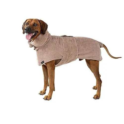 Produktbild: CANICOAT® Hundebademantel Lavari mit Handtuch, 100% Baumwolle, Oeko-TEX® Zertifiziert (Größe:2, Beige)