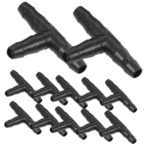 Produktbild: CANIGHT 100 Stück Widerhaken T Für Gartenbewässerung 4/7 Mm Schlauchanschluss Schwarz Ideal Für Rasen Und Tropfbewässerungssysteme