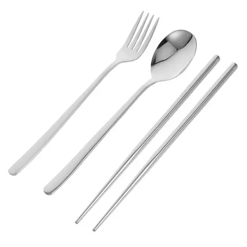 Produktbild: CANIGHT Besteckset Aus Edelstahl Mit Löffel Und Essstäbchen Tragbar Für Reisen Und Camping Wiederverwendbar Und Langlebig