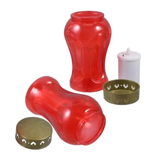 Produktbild: CANIGHT 2 Stück Friedhofs-gedenkkerzen Rote Plastiklaterne Flammenlose Kerzenhalter Für Garten Und Draußen