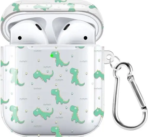 Produktbild: Canisto AirPod Hülle, Weiche Silikon Stoßfeste Schutzhaut mit Schlüsselbund für Apple AirPods 2nd 1st Generation Hülle, Nette Sea Turtle AirPod Hülle für AirPod 2/1(Cute Dinosaur)