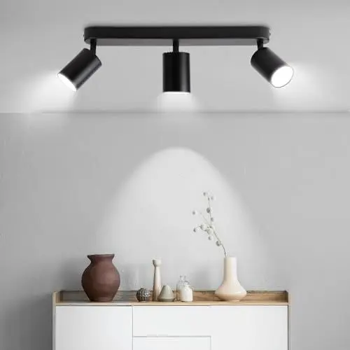 Produktbild: CANMEIJIA Led Deckenstrahler GU10 Deckenlampe Spot Deckenleuchte 3 Flammig Rechteck Lampe Wohnzimmer Schwenkbar 350° Deckenleuchte Geeignet FüR Wohnzimmer/KüChe/Flur Schwarz (Ohne Leuchtmittel)