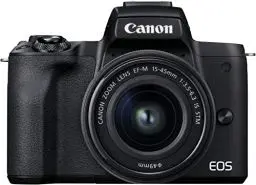 Produktbild: Canon EOS M50 Mark II Kamera + Objektiv EF-M 15-45mm F3.5-6.3 is STM (24,1 MP, 7,5 cm Touchscreen LCD, WLAN, HDMI, Bluetooth, Dual Pixel CMOS AF System, Augen AF, 4K Video, OLED EVF), schwarz