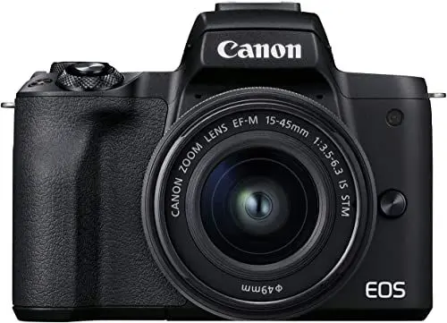 Produktbild: Canon EOS M50 Mark II Kamera + Objektiv EF-M 15-45mm F3.5-6.3 is STM (24,1 MP, 7,5 cm Touchscreen LCD, WLAN, HDMI, Bluetooth, Dual Pixel CMOS AF System, Augen AF, 4K Video, OLED EVF), schwarz