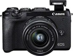 Produktbild: Canon EOS M6 Mark II Systemkamera Gehäuse - mit Objektiv EF-M 15-45mm F3.5-6.3 IS STM Kit (32,5 Megapixel, 7,5 cm (3,0 Zoll), Touchscreen LCD, Display, Digic 8, 4K Video, WLAN, Bluetooth), schwarz