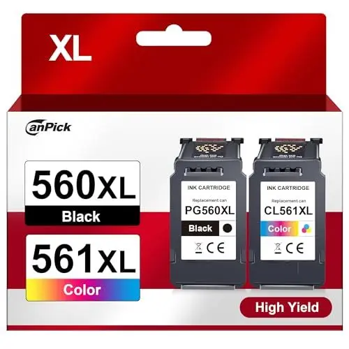 Produktbild: CanPick 560 561 Patronen XL PG-560XL CL-561XL Multipack Ersatz für Canon Druckerpatronen 560 560 PG 560 XL schwarz und CL 561 XL für Canon Pixma TS5350 TS5351 TS5352 TS5353 TS7451 TS7450 Drucker