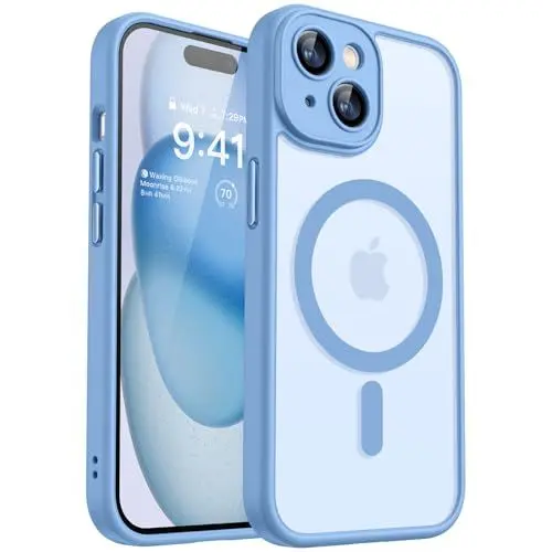 Produktbild: CANSHN 2024 Neu für iPhone 15 Hülle mit Kameraschutz für Magsafe (TOP Militärschutz & Magnetkraft) Extrem Haltbarkeit Hülle iPhone 15 Case Stoßfest, Himmelblau