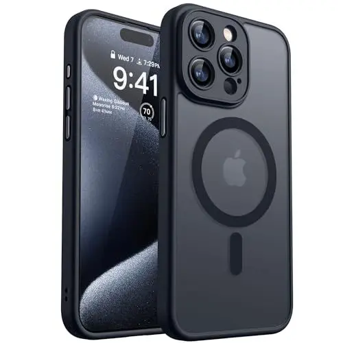 Produktbild: CANSHN 2024 Neu für iPhone 15 Pro Hülle mit Kameraschutz für Magsafe (TOP Militärschutz & Magnetkraft) Extrem Haltbarkeit Hülle iPhone 15 Pro Case Stoßfest, Schwarz