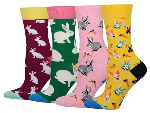 Produktbild: Cansok Damen Crew Neuheit Häschen Hase Socken Geschenk Baumwolle anziehen Wadensocken Packung mit 4