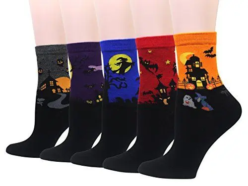 Produktbild: Cansok Damen Crew Neuheit Tier Halloween .bat Geist Socken Geschenk Baumwolle anziehen Wadensocken Packung mit 5