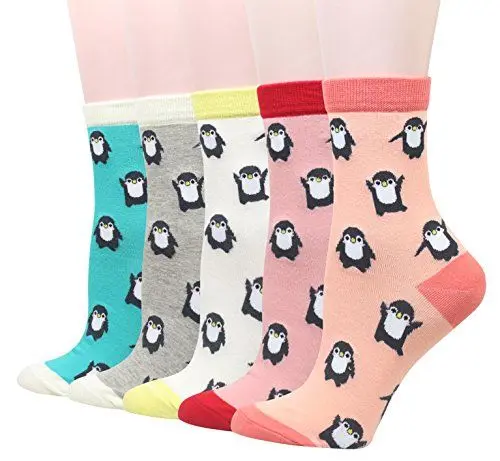 Produktbild: Cansok Damen Crew Neuheit Tier Pinguin Socken Geschenk Baumwolle anziehen Wadensocken Packung mit 5
