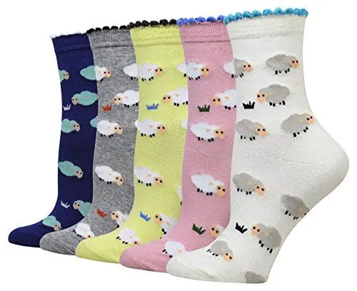 Produktbild: Cansok Damen Crew Neuheit Tier Schaf Socken Geschenk Baumwolle anziehen Wadensocken Packung mit 5