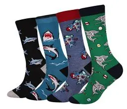 Produktbild: Cansok Herren Neuheit Musik Gitarre Hai Billard Socken anziehen Mannschafts Waden Socken Packung mit 4