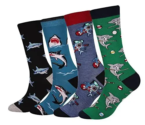 Produktbild: Cansok Herren Neuheit Musik Gitarre Hai Billard Socken anziehen Mannschafts Waden Socken Packung mit 4