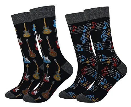 Produktbild: Cansok Herren Neuheit Musik Gitarre Socken anziehen Mannschafts Waden Socken Packung mit 2