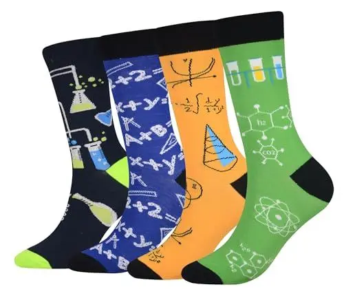 Produktbild: Cansok Herren Neuheit Physik Chemie Mathematik Wissenschaft Tier Socken anziehen Mannschafts Waden Socken Packung mit 4