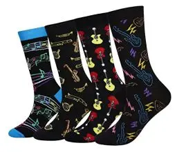 Produktbild: Cansok Herren Socken Waden Mannschafts Neuheit Musik Gitarre Saxophon Socken Packung mit 4
