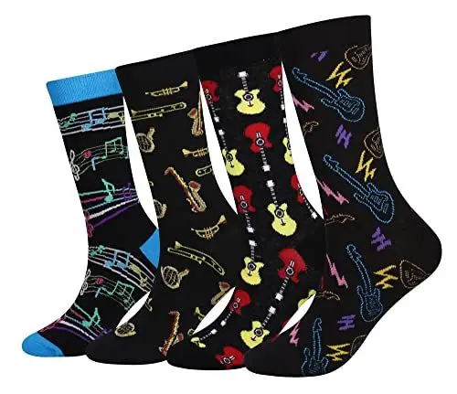 Produktbild: Cansok Herren Socken Waden Mannschafts Neuheit Musik Gitarre Saxophon Socken Packung mit 4