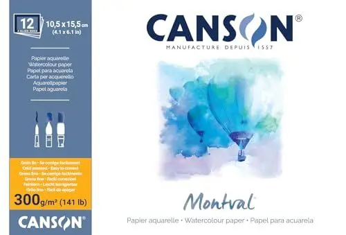 Produktbild: CANSON Montval, Aquarellpapier, fein, 300 g/m², rundum geleimter Block, 24 x 32 cm, Weiß, 12 Blatt