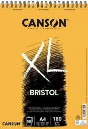 Produktbild: CANSON XL, Bristol Papier, sehr glattes Papier, 180 g/m², an der kurzen Seite spiralgebundener Block, DIN A4 21 x 29,7 cm, Extraweiß, 50 Blatt