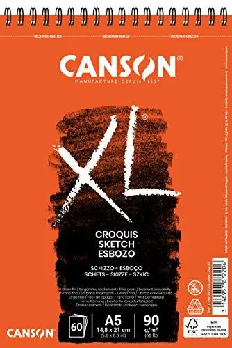 Produktbild: CANSON XL Croquis Spiralblock C200787220: DIN A5-60 Blatt - 90 g/m² - Skizzenblock in cremeweiß - spiralgebunden - für Trockentechniken geeignet