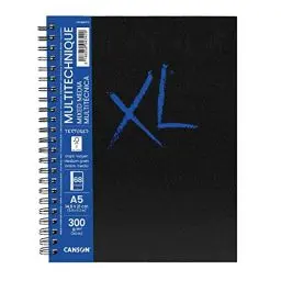 Produktbild: CANSON XL Mixed Media Textured Book, Mixed Media Papier, Mittlere Körnung, 300 g/m², an der langen Seite Spiralgebundes Buch, DIN A5, 14,8 x 21 cm, Weiß, 34 Blatt