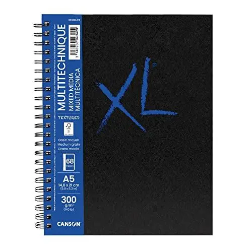 Produktbild: CANSON XL Mixed Media Textured Book, Mixed Media Papier, Mittlere Körnung, 300 g/m², an der langen Seite Spiralgebundes Buch, DIN A5, 14,8 x 21 cm, Weiß, 34 Blatt