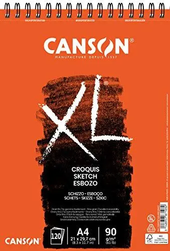Produktbild: CANSON XL Skizzenpapier, feine Körnung, 90 g/m², an der kurzen Seite spiralgebundener Block, DIN A4 21 x 29,7 cm, Elfenbein, 120 Blatt