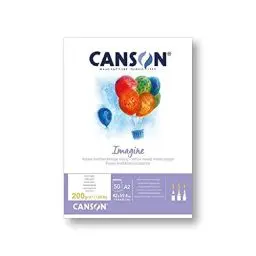 Produktbild: CANSON Imagine, Mixed Media Papier, leichte Körnung, 200 g/m², an der kurzen Seite geleimter Block, DIN A2, 42 x 59,4 cm, Naturweiß, 50 Blatt