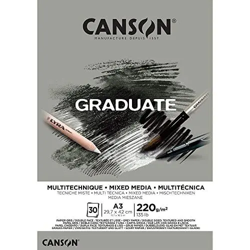 Produktbild: Canson Graduate - C400110372 Mix Media Papier Block, DIN A3, 30 Blatt, 220 g/m², Grau
