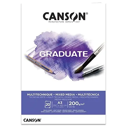 Produktbild: Canson Graduate - C400110378 Mix Media Papier Block, DIN A3, 20 Blatt, 200 g/m² Weiß