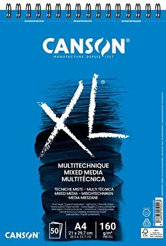 Produktbild: Canson XL Mix Media C31078A034 Spiralalbum, strukturiert, mikroperforiert, A4, 50 Blatt, 160 g, Weiß