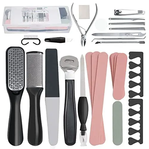Produktbild: Canvalite Fußpflege Set Pediküre Set, 27 Teiliges Fußfeile Set Profi Edelstahl Nagelknipser Hornhautentferner Maniküre set Fußpflege-Set für Herren, Damen, Salon und Zuhause Fußpflege