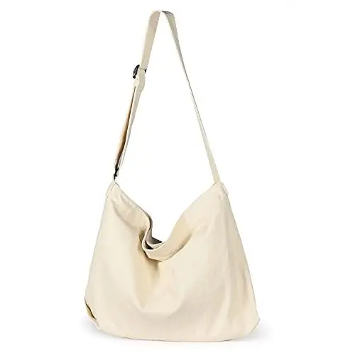 Produktbild: Canvas Umhängetasche Damen, Etercycle Canvas Crossbody Bag Herren Groß Schultertasche mit Verstellbarem Riemen, Studententasche Messenger Bag Kuriertasche Hobo Casual Tasche (Beige)