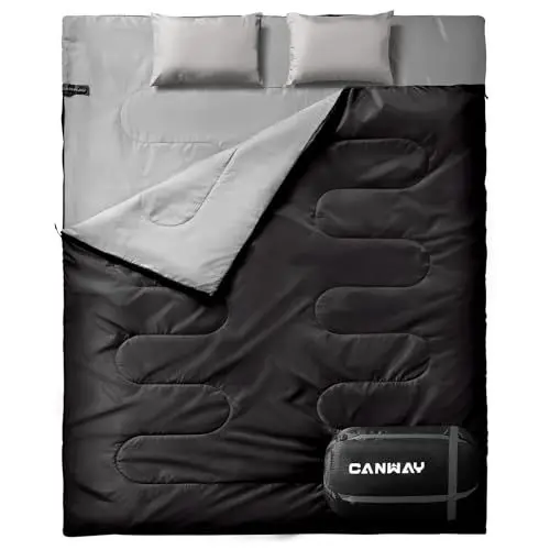 Produktbild: CANWAY 3-4 Jahreszeiten Doppelschlafsack Schlafsack XXL 5-25 Grad warm genug, geräumig genug für Zwei Erwachsene, leichte, kleine Verpackung, reduziert Campinggewicht und genießt Campingzeit