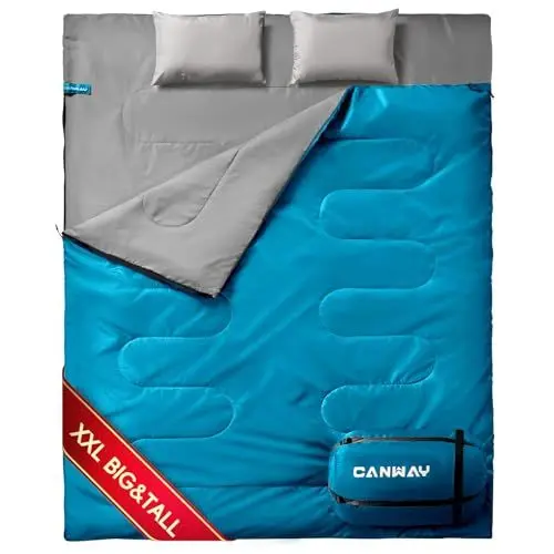Produktbild: CANWAY 3-4 Jahreszeiten Doppelschlafsack Schlafsack XXL Deckenschlafsäcke Schlafsack 2 Personen Outdoor Kleines Packmaß Schlafsack Baumwolle Camping Schlafsack mit Kissen Sommerschlafsack