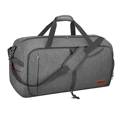 Produktbild: CANWAY Faltbare Reisetasche Leicht Sporttasche mit Abnehmbar Schulterriemen & Schuhfach Reisegepäck für Reisen Sport Gym Urlaub (Grau, 65L)…