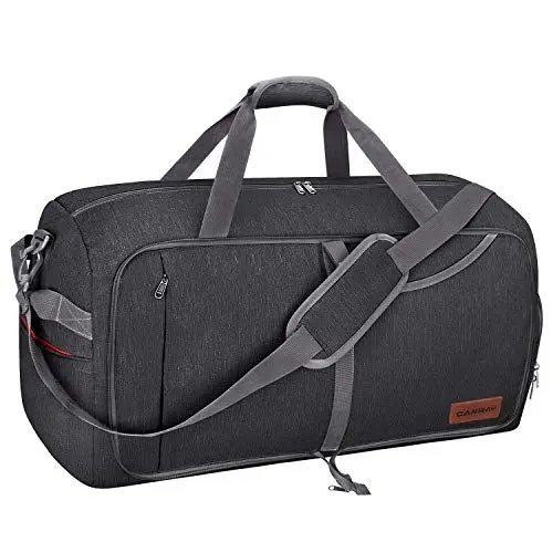 Produktbild: CANWAY Faltbare Reisetasche Leicht Sporttasche mit Abnehmbar Schulterriemen & Schuhfach Reisegepäck für Reisen Sport Gym Urlaub (Schwarz, 65L)…
