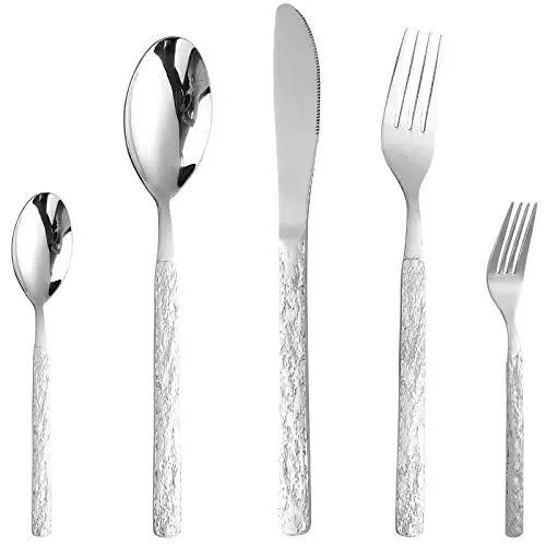Produktbild: CAOPAOTI Besteck Set Silber für 12 Personen, Edelstahl Besteskset 60 teilig, Essbesteck Set mit Messer Gabel Löffel, Einzigartiges Design & Spülmaschinenfest