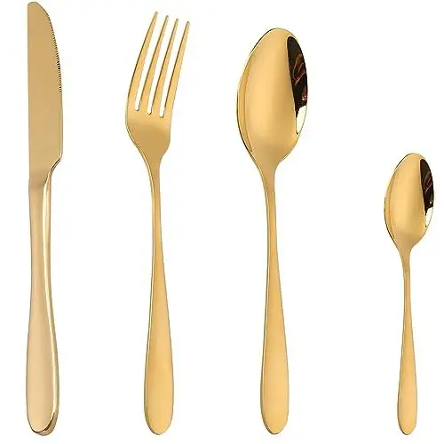 Produktbild: CAOPAOTI Goldenes Besteckset 24 teilig, Edelstahl Besteck Set Service 6 Personen, Poliertes Essbesteck Sets mit Löffel Messer und Gabel, Elegant Design Geschirrset Spülmaschinenfest