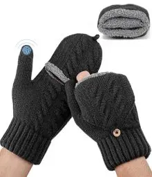 Produktbild: CAOZITOU Handschuhe Herren Damen, Winterhandschuhe Thermo Fingerlos, Winter Warme Touchscreen Strickhandschuhe Outdoor Fingerhandschuhe Weiche (Schwarz)