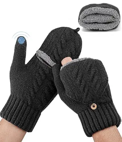 Produktbild: CAOZITOU Handschuhe Herren Damen, Winterhandschuhe Thermo Fingerlos, Winter Warme Touchscreen Strickhandschuhe Outdoor Fingerhandschuhe Weiche (Schwarz)